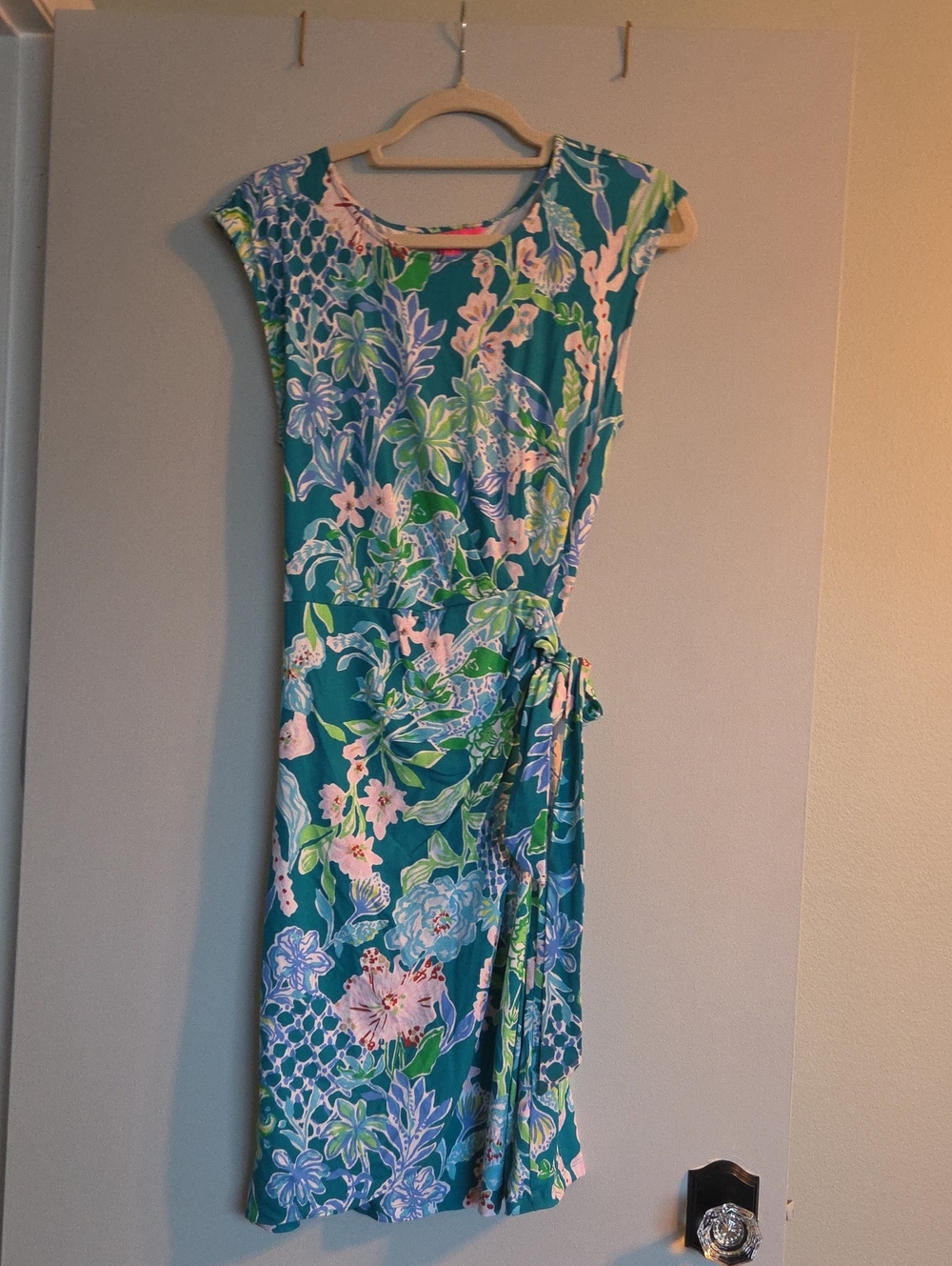 Lilly Pulitzer Teal Floral Midi Dress with Pink & Green Accents